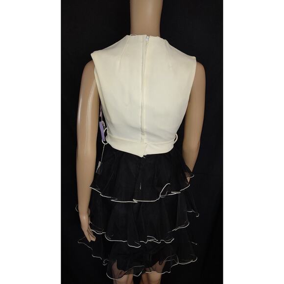 Vintage Cream Black Party Dress NWT Bow Tiered Skirt Size 5 Rayon Silk Flaws - Picture 3 of 9
